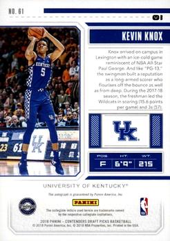 2018 Panini Contenders Draft Picks - Cracked Ice #61 Kevin Knox Back