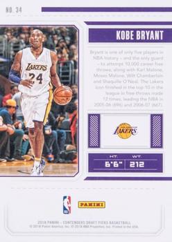 2018 Panini Contenders Draft Picks - Draft Ticket #34 Kobe Bryant Back