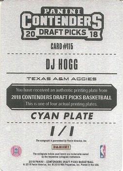 2018 Panini Contenders Draft Picks - Printing Plates Cyan #115 DJ Hogg Back