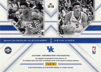 2018 Panini Contenders Draft Picks - Collegiate Connections Signatures Cracked Ice #CS-SK Kevin Knox / Shai Gilgeous-Alexander Back