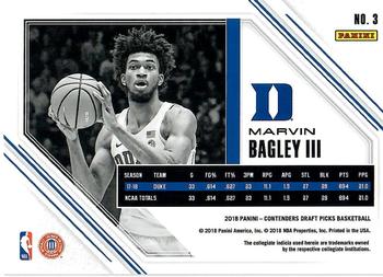 2018 Panini Contenders Draft Picks - Game Day Ticket Championship #3 Marvin Bagley III Back