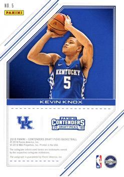 2018 Panini Contenders Draft Picks - Game Day Ticket Signatures Blue Foil #5 Kevin Knox Back