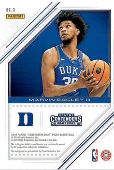 2018 Panini Contenders Draft Picks - Game Day Ticket Signatures Championship #3 Marvin Bagley III Back