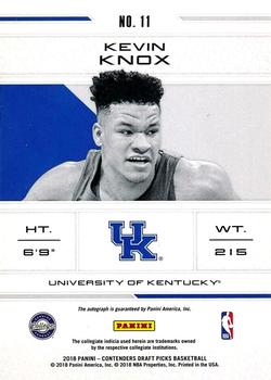 2018 Panini Contenders Draft Picks - School Colors Signatures Cracked Ice #11 Kevin Knox Back