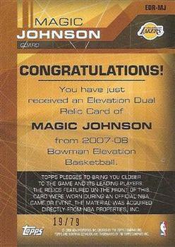 2007-08 Bowman Elevation - Relics Dual #EDR-MJ Magic Johnson Back