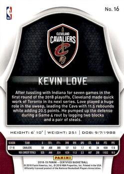 2018-19 Panini Certified #16 Kevin Love Back