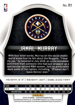 2018-19 Panini Certified #87 Jamal Murray Back