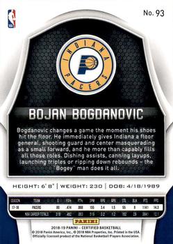 2018-19 Panini Certified #93 Bojan Bogdanovic Back