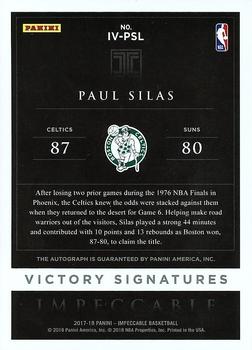 2017-18 Panini Impeccable - Impeccable Victory Signatures Platinum #IV-PSL Paul Silas Back