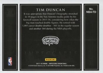 2017-18 Panini Impeccable - Silver NBA Logo #NBA-TD Tim Duncan Back