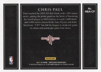 2017-18 Panini Impeccable - Silver NBA Logo #NBA-CP Chris Paul Back