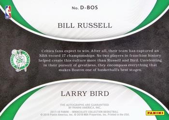2017-18 Panini Immaculate Collection - Dual Autographs #D-BOS Bill Russell / Larry Bird Back
