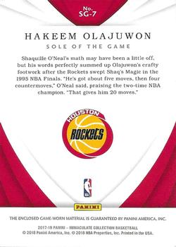 2017-18 Panini Immaculate Collection - Sole of the Game #SG-7 Hakeem Olajuwon Back