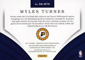 2017-18 Panini Immaculate Collection - Standout Memorabilia Gold #SM-MTN Myles Turner Back