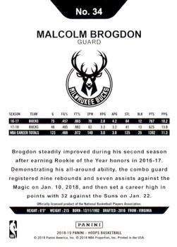 2018-19 Hoops - Artist Proof #34 Malcolm Brogdon Back