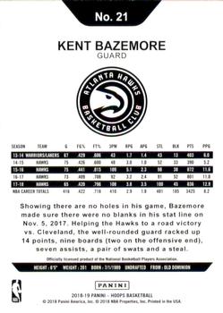 2018-19 Hoops - Blue #21 Kent Bazemore Back