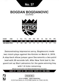 2018-19 Hoops - Blue #37 Bogdan Bogdanovic Back