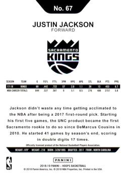 2018-19 Hoops - Blue #67 Justin Jackson Back