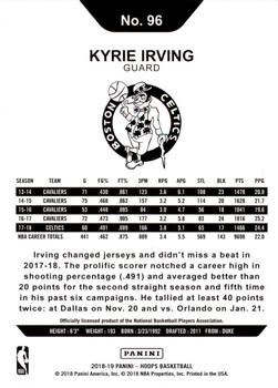 2018-19 Hoops - Blue #96 Kyrie Irving Back