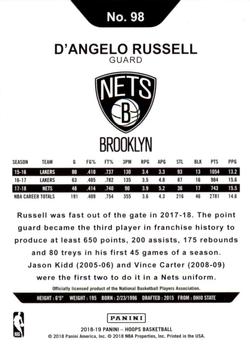 2018-19 Hoops - Blue #98 D'Angelo Russell Back