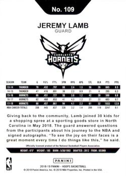 2018-19 Hoops - Blue #109 Jeremy Lamb Back