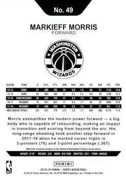 2018-19 Hoops - Green Checkerboard #49 Markieff Morris Back