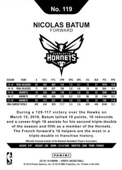 2018-19 Hoops - Green Checkerboard #119 Nicolas Batum Back