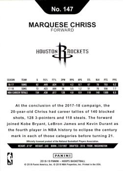 2018-19 Hoops - Purple #147 Marquese Chriss Back