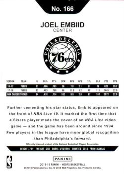 2018-19 Hoops - Silver #166 Joel Embiid Back