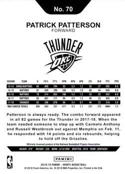 2018-19 Hoops - Teal Explosion #70 Patrick Patterson Back