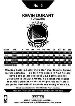 2018-19 Hoops Winter #5 Kevin Durant Back