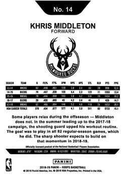 2018-19 Hoops Winter #14 Khris Middleton Back