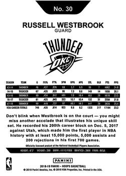 2018-19 Hoops Winter #30 Russell Westbrook Back