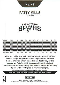 2018-19 Hoops Winter #43 Patty Mills Back