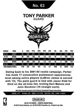 2018-19 Hoops Winter #63 Tony Parker Back