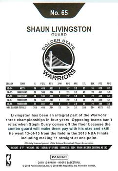 2018-19 Hoops Winter #65 Shaun Livingston Back