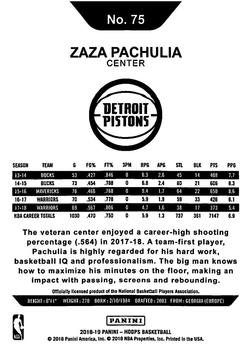 2018-19 Hoops Winter #75 Zaza Pachulia Back
