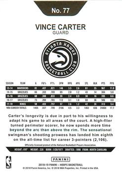 2018-19 Hoops Winter #77 Vince Carter Back