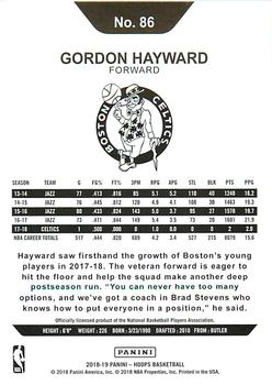 2018-19 Hoops Winter #86 Gordon Hayward Back