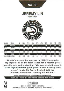 2018-19 Hoops Winter #88 Jeremy Lin Back