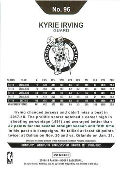 2018-19 Hoops Winter #96 Kyrie Irving Back