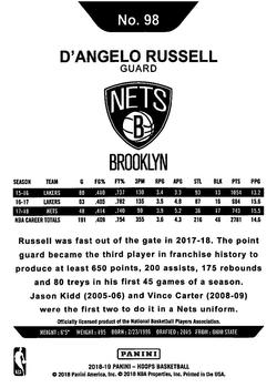2018-19 Hoops Winter #98 D'Angelo Russell Back