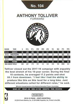 2018-19 Hoops Winter #104 Anthony Tolliver Back