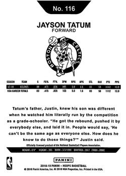 2018-19 Hoops Winter #116 Jayson Tatum Back