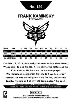 2018-19 Hoops Winter #129 Frank Kaminsky Back