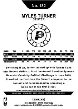 2018-19 Hoops Winter #182 Myles Turner Back