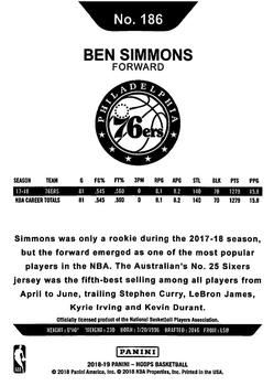 2018-19 Hoops Winter #186 Ben Simmons Back