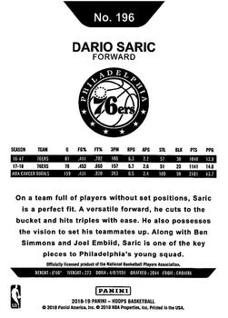 2018-19 Hoops Winter #196 Dario Saric Back