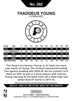 2018-19 Hoops Winter #202 Thaddeus Young Back