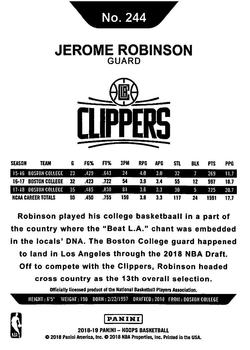 2018-19 Hoops Winter #244 Jerome Robinson Back